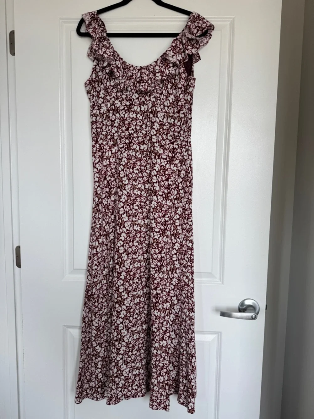 NWOT! MADEWELL Ruffled Scoopneck Maxi Dress Emma Floral Burgundy Size 4 🌸 - Picture 3 of 15